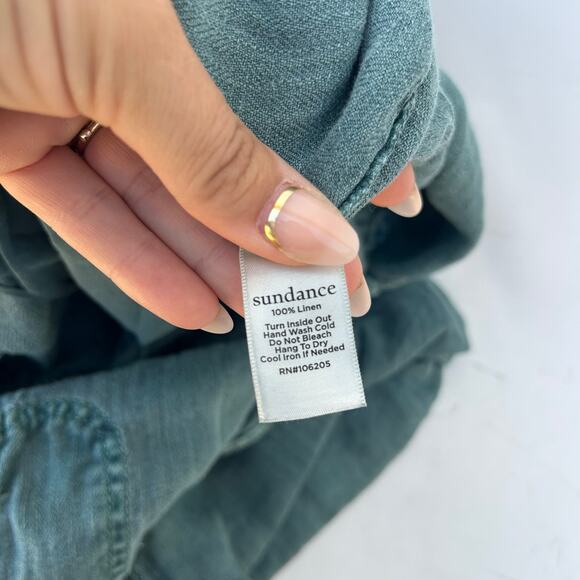 Sundance Hannah Overalls Green Herringbone Linen Vintage Wash XS - Picture 4 of 9